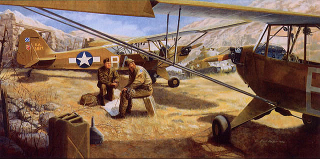 "Maytag Messerschmitts"-Burt Mader-Piper L-4 Grasshopper World War II Art